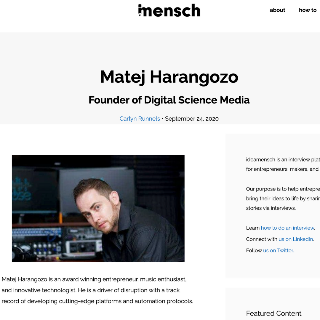 Matej Harangozo Founder of Digital Science Media Featured in ideamensch.com